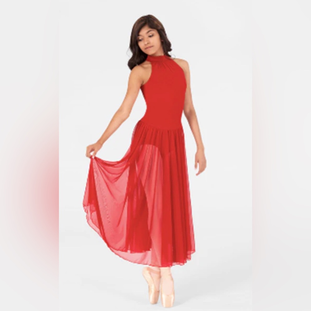 Body Wrappers premier collection Mock Turtleneck open back red Dance Dress M